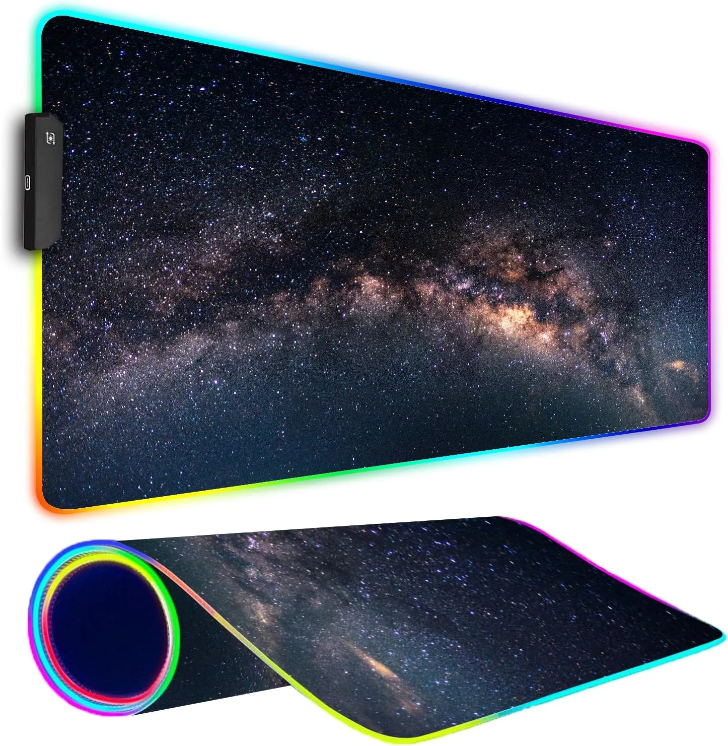 RGB Gaming Mouse Pad, Large Mousepad with Led Light, Keyboard Pad Gaming Accessories for Desk, Non-Slip Rubber Base Big Mouse Mat for Gamer, 31.5 X 11.8 Inch, Galaxy