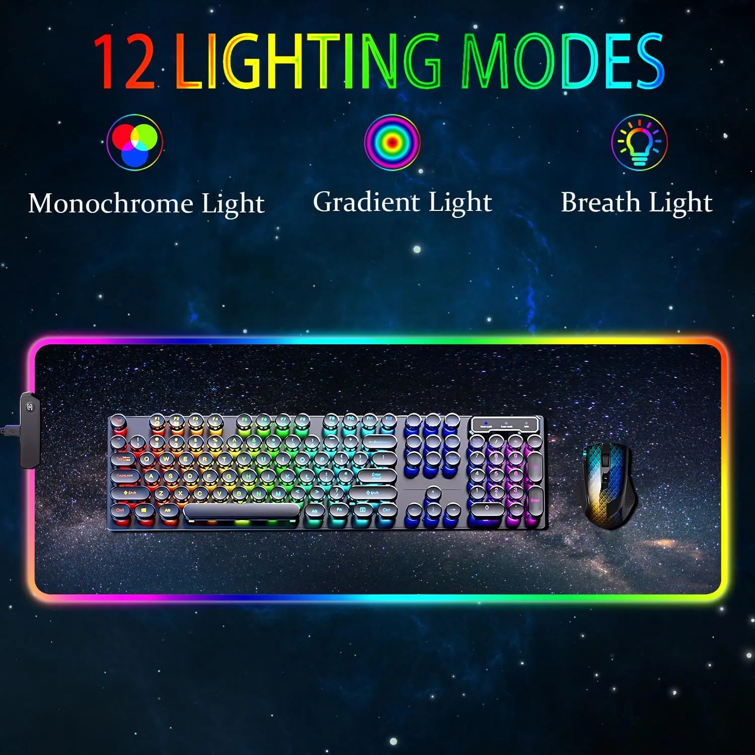 RGB Gaming Mouse Pad, Large Mousepad with Led Light, Keyboard Pad Gaming Accessories for Desk, Non-Slip Rubber Base Big Mouse Mat for Gamer, 31.5 X 11.8 Inch, Galaxy