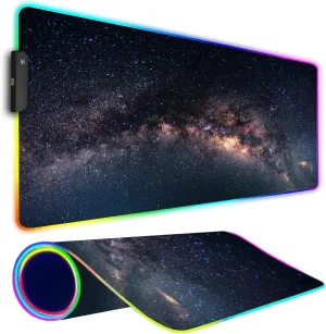 RGB Gaming Mouse Pad, Large Mousepad with Led Light, Keyboard Pad Gaming Accessories for Desk, Non-Slip Rubber Base Big Mouse Mat for Gamer, 31.5 X 11.8 Inch, Galaxy