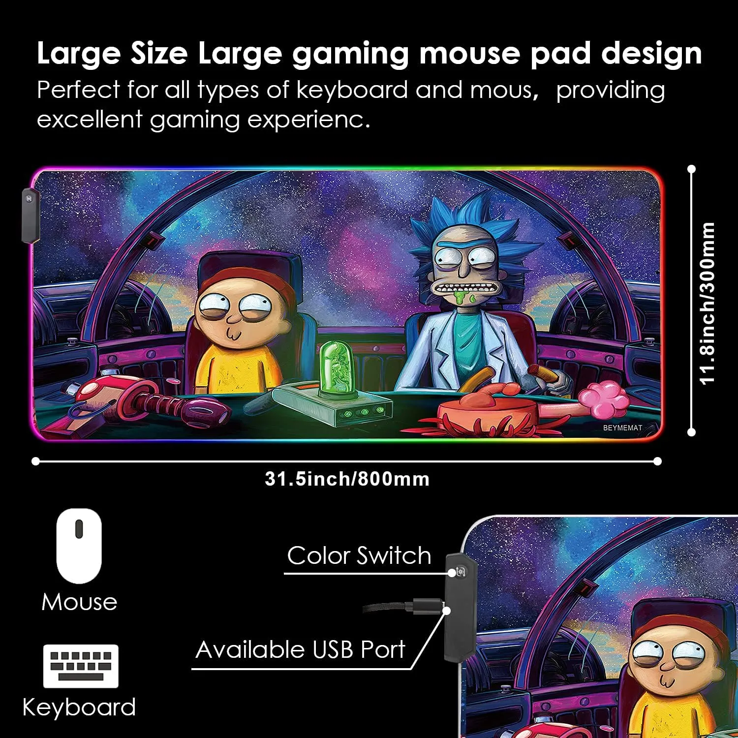 RGB Mouse Pad LED Light Gaming Mouse Pad with Rubber Base Colorful Computer Carpet Desk Mat for PC Laptop (31.5 11.8 inch) (80x30 rgpinktk)