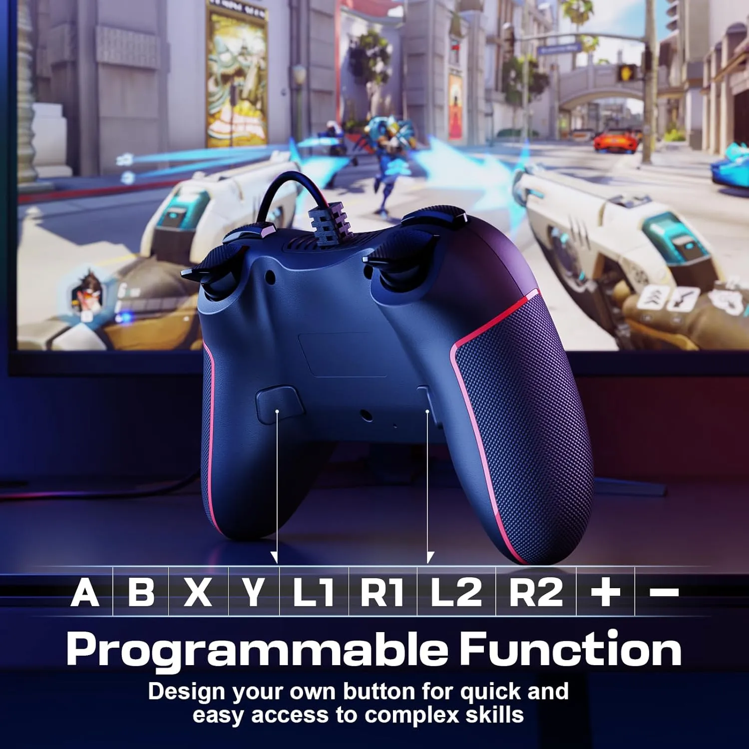 RivalPlay PC Controller with 2-Button Mapping, Wired Controller Compatible for Win(7/8/10/11) Joystick with Adjustable Vibration and 3 Turbo Speeds Plug-and-Play Black