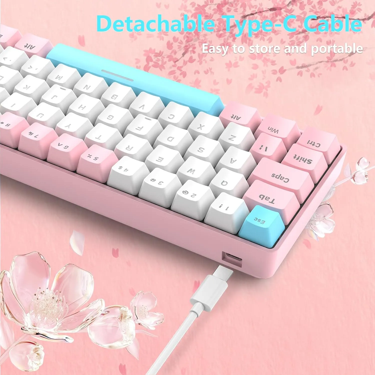 RK-T60 Wired 60% TKL Mechanical Gaming Keyboard Led Rainbow Backlight Ultra-Compact NKRO Linear Red Switch ABS Keycap RGB Honeycomb Mice Coiled Aviator Cable for Windows Laptop PS4/PC/WIN Gamer