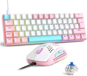 RK-T60 Wired 60% TKL Mechanical Gaming Keyboard Led Rainbow Backlight Ultra-Compact NKRO Linear Red Switch ABS Keycap RGB Honeycomb Mice Coiled Aviator Cable for Windows Laptop PS4/PC/WIN Gamer