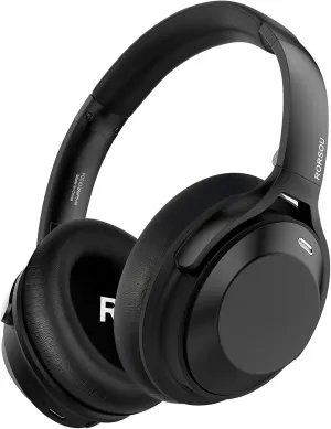RORSOU A6 Hybrid Active Noise Cancelling Headphones with Transparent Modes, Wireless Over Ear Bluetooth Headphones with Mic, HiFi Stereo Headset with Low Latency, Memory Foam Ear Cups, Black