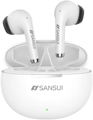 SANSUI W6 True TWS Semi-in-Ear Earphones, Wireless 5.4, Low Latency Gaming, Hi-Fi Stereo, 13MM Drivers, 13 Hours Playtime, Charging Case (White)