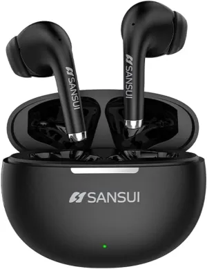SANSUI W6 True TWS Semi-in-Ear Earphones, Wireless 5.4, Low Latency Gaming, Hi-Fi Stereo, ENC Noise Canceling, 13MM Drivers, 13 Hours Playtime, Charging Case (Black)