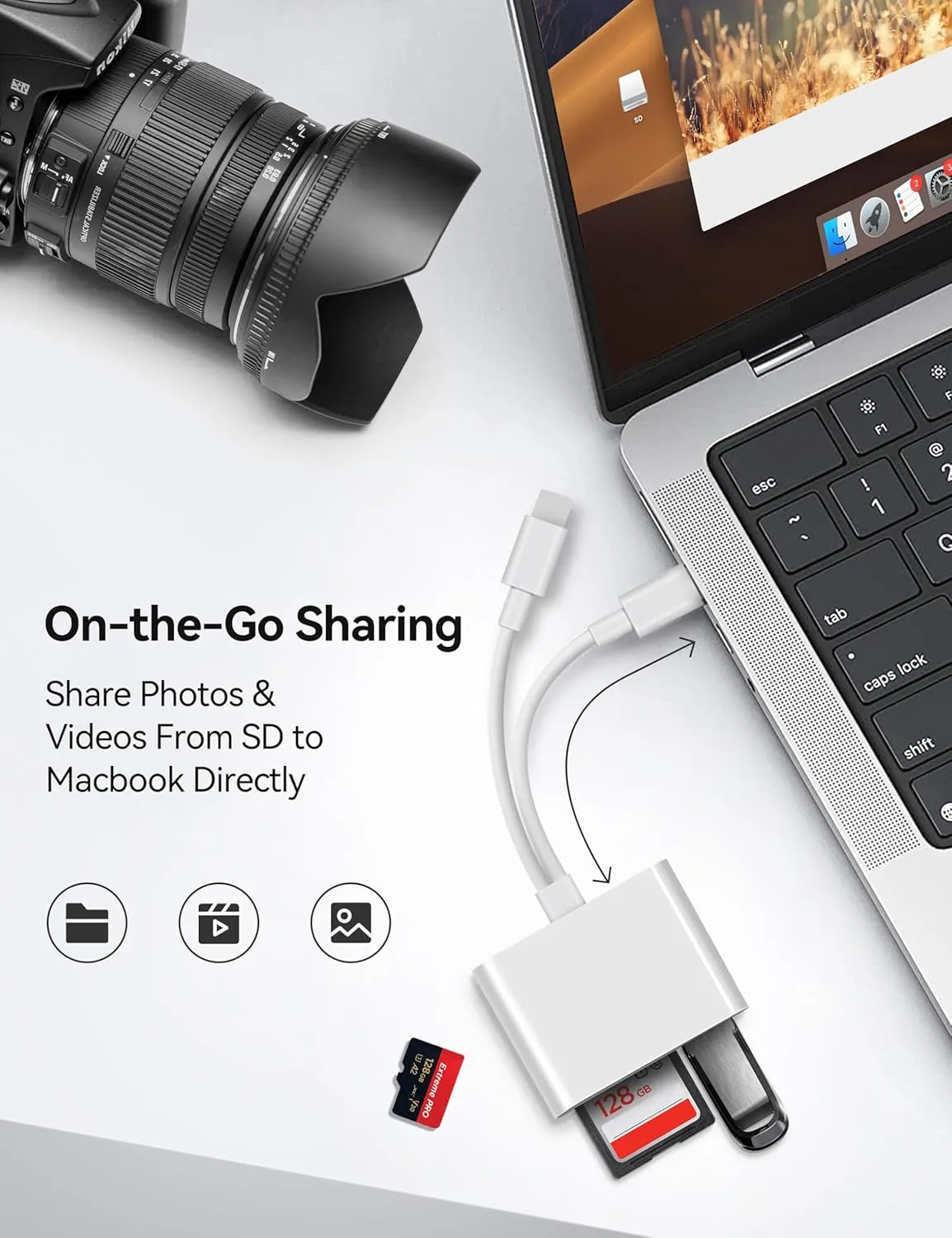 SD Card Reader for iPhone iPad Lightening USB-C Dual Connector Memory Card Adapter with Dual Slots & USB Port Trail Camera Viewer for Mac MacBook Pro/Air/Mini Android Laptop