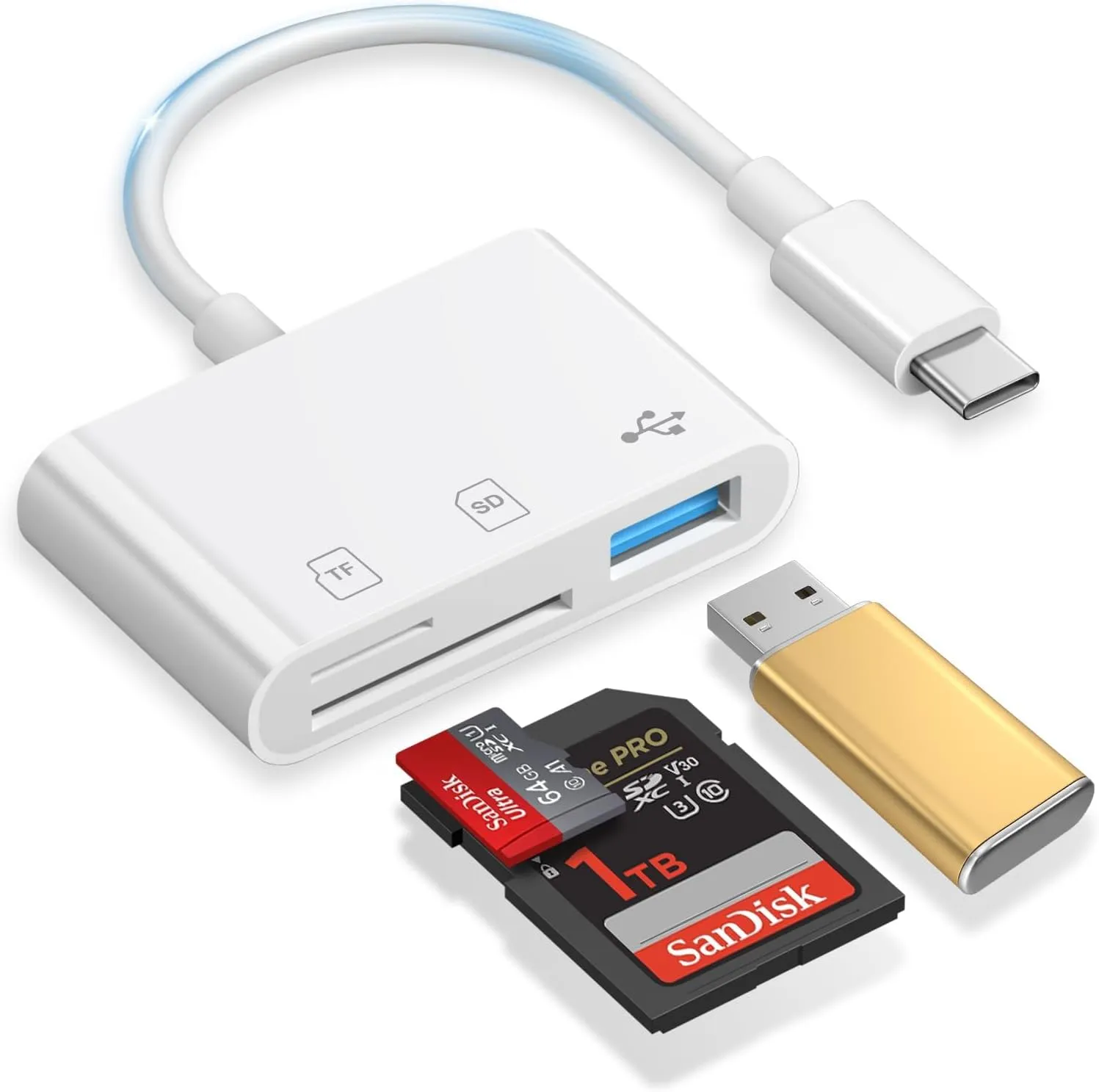 SD Card Reader USB C for iPhone 16 15, Apple MFi Certified 3-in-1 Memory Card Reader for Micro SD Digital Camera Adapter Compatible with iPhone