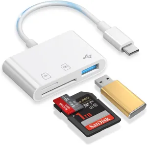 SD Card Reader USB C for iPhone 16 15, Apple MFi Certified 3-in-1 Memory Card Reader for Micro SD Digital Camera Adapter Compatible with iPhone