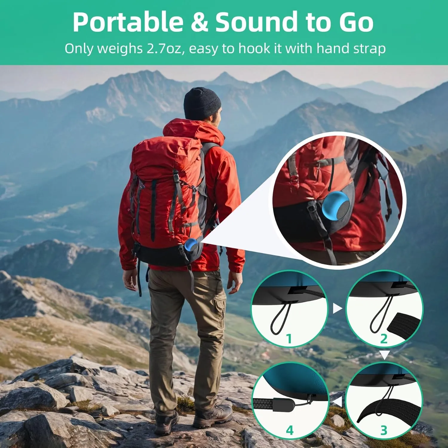 SEVENKA 2 Bluetooth Mini Speakers, 3W Small Portable Wireless Speaker with Lanyard, Water Resistant, Wireless Stereo Pairing, Rechargeable Metal Mini Speakers for Phone, Tablet, Built-in Microphone