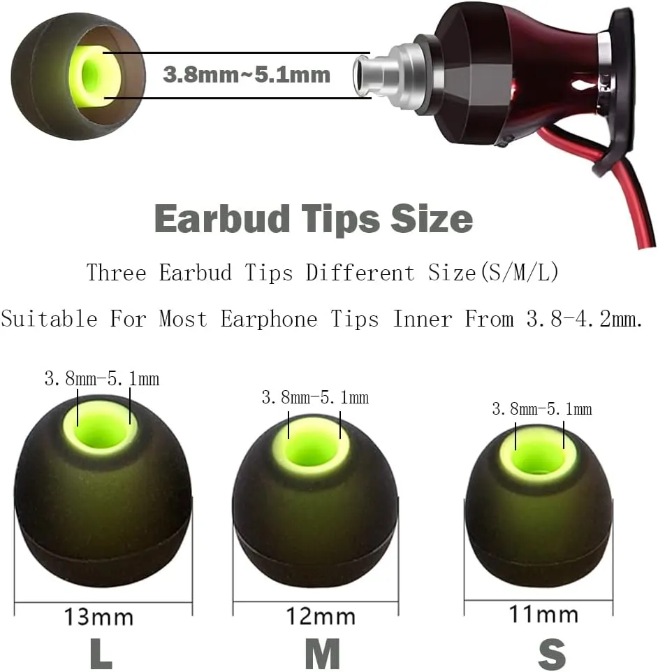 Silicone Earbud Replacement Tips - 9 Pairs S/M/L, Fit For In-Ear Headphones (Inner Hole 3.8mm-5.1mm)