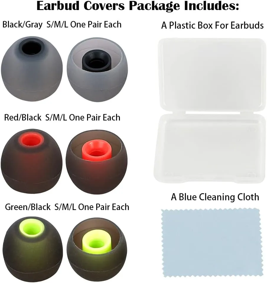 Silicone Earbud Replacement Tips - 9 Pairs S/M/L, Fit For In-Ear Headphones (Inner Hole 3.8mm-5.1mm)