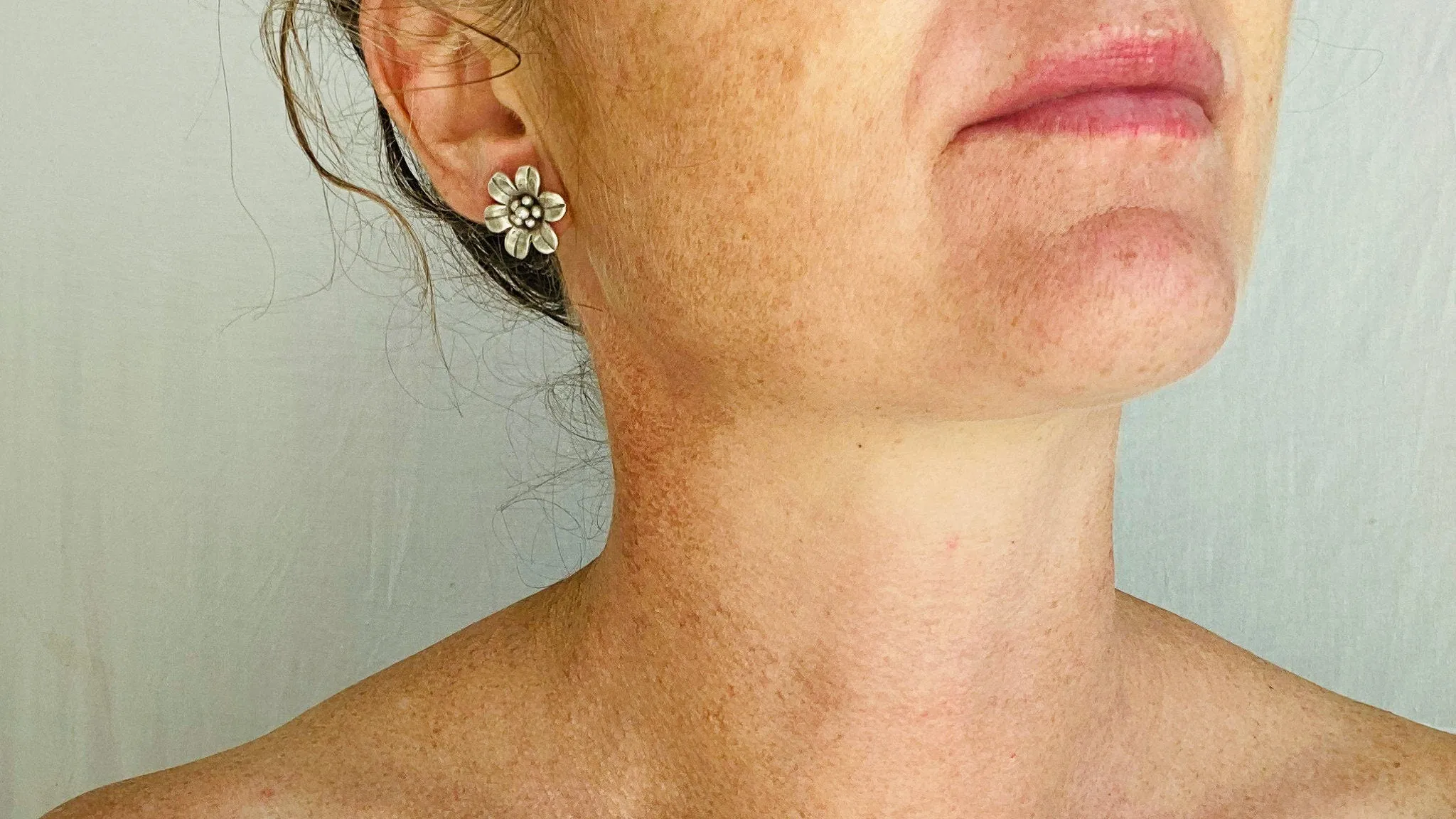 Silver Flower Post Earrings