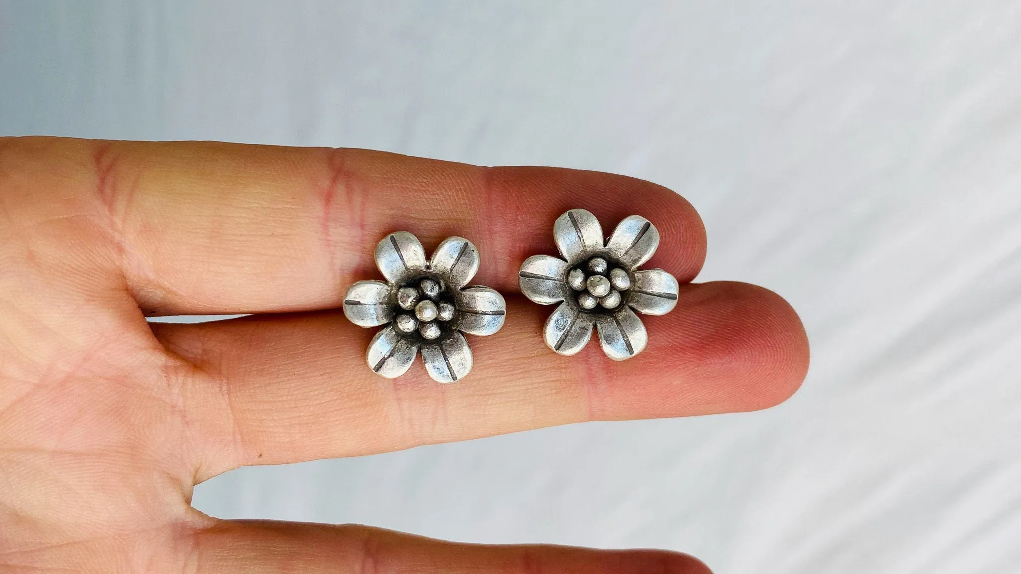 Silver Flower Post Earrings