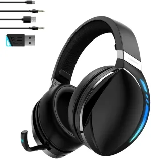SLuB Wireless Gaming Headset for PC, PS5, PS4, Switch, Noise Cancelling Over Ear Bluetooth Gaming Headphones with Dual Mic, 3D Surround Sound, RGB Lighting, 30H Playtime, Low Latency