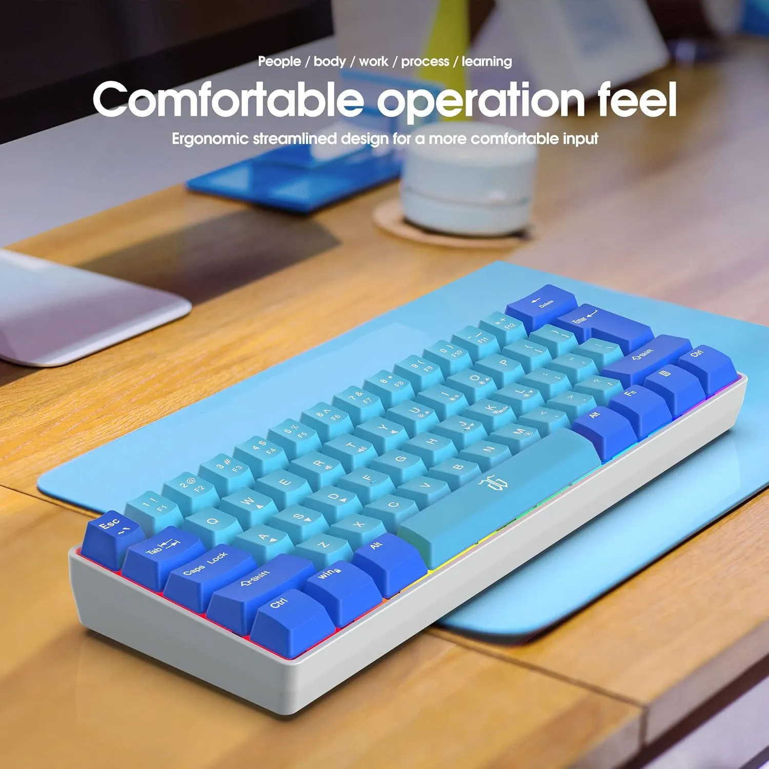 Snpurdiri 60% Wired Gaming Keyboard, RGB Ultra-Compact Mini Keyboard, Waterproof Mechanical Feeling Small Keyboard for PC/Mac Gamer, Typist, Travel, Easy to Carry on Business Trip (Blue-Wathet)