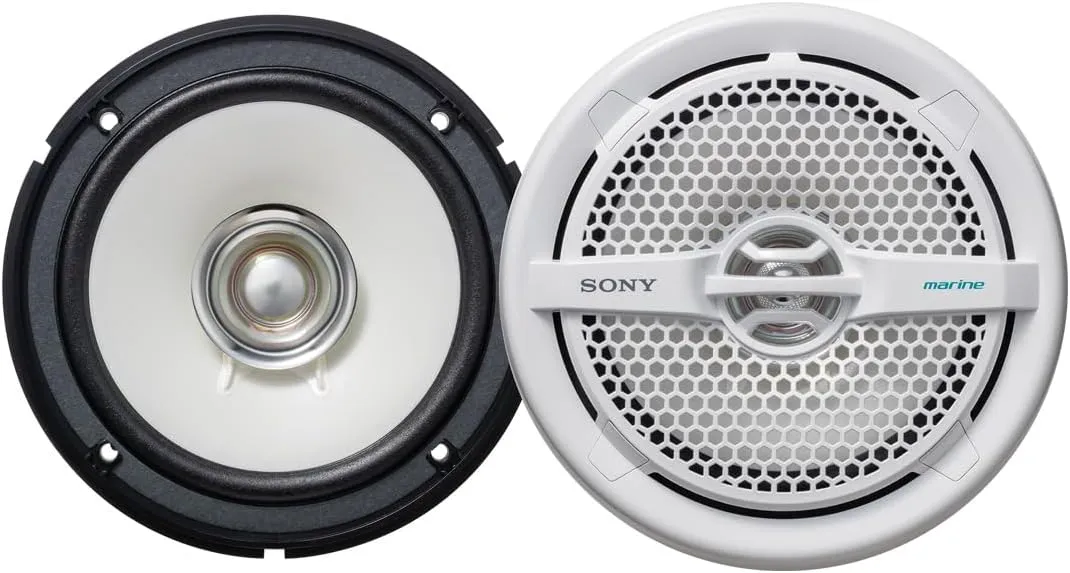 Sony Marine Audio Speakers Stereo Marine Use Certified with 6.5 Inch Dual Cone Design for Boats, Pools, and Other Outdoor Audio Systems, White