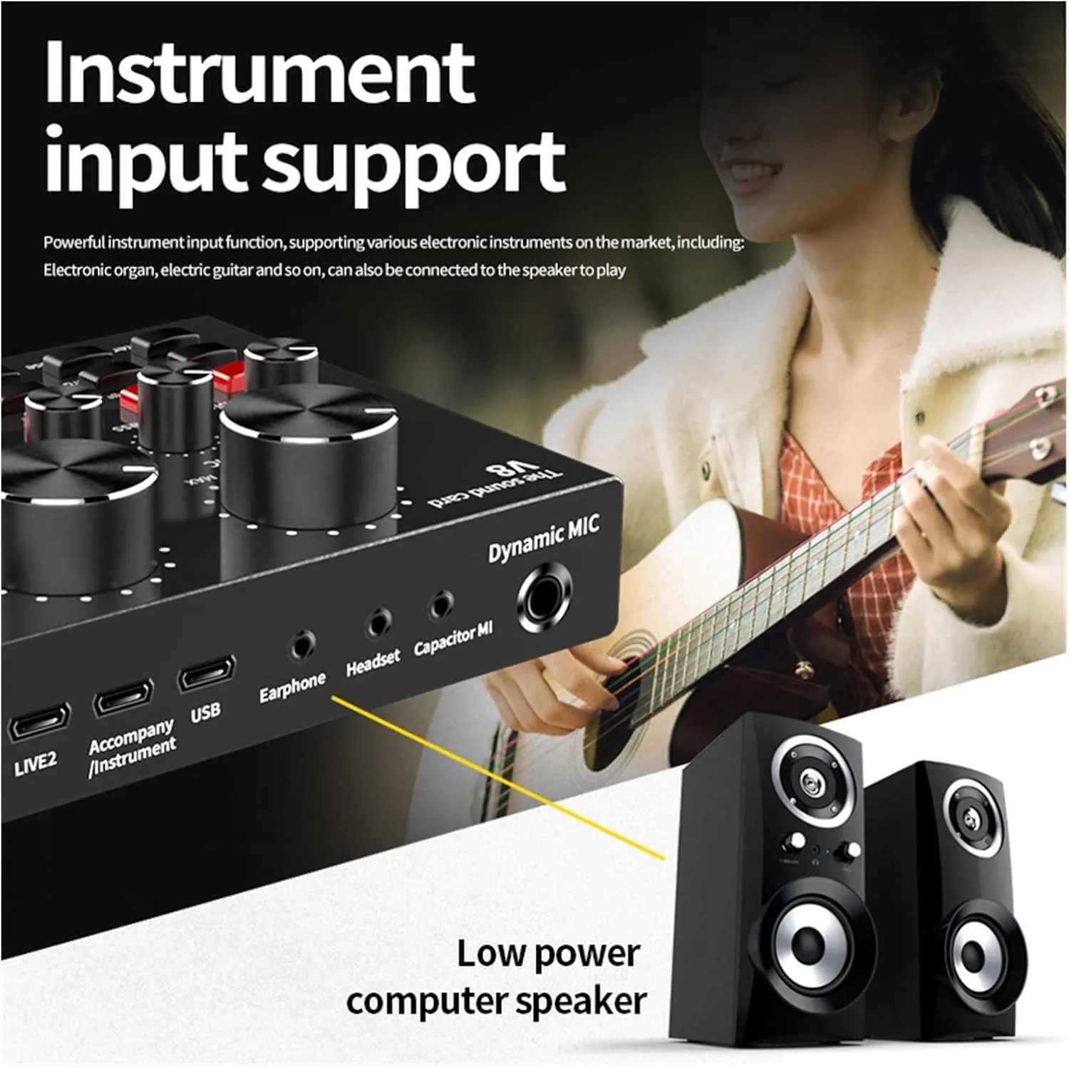 Sound Card Kit Professional Condenser Micro Kits V8 Sound Card Karaoke with Micro Stand Condenser USB MIC Live Streaming Studio Setup for Recording Music