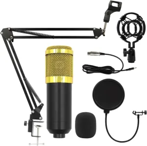 Sound Card Kit Professional Condenser Micro Kits V8 Sound Card Karaoke with Micro Stand Condenser USB MIC Live Streaming Studio Setup for Recording Music