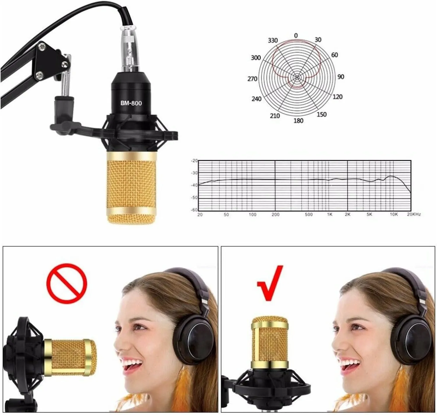 Sound Card Kit Professional Condenser Micro Kits V8 Sound Card Karaoke with Micro Stand Condenser USB MIC Live Streaming Studio Setup for Recording Music