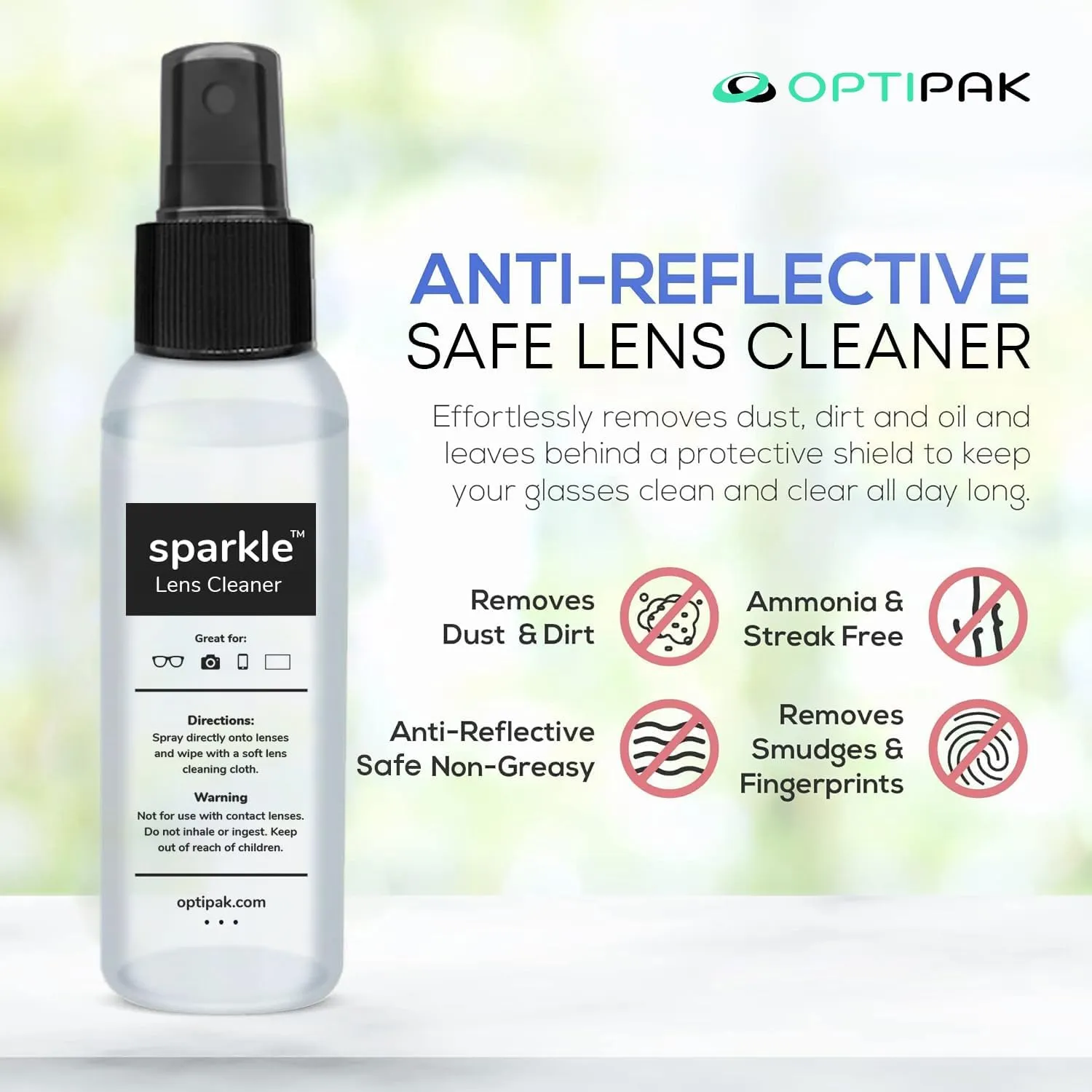 Sparkle Anti-Reflective Lens Cleaner Spray kit | (1) 2oz Glasses Cleaner Spray   (1) Microfiber Cloth for Eyeglasses, Sunglasses, Lenses, Screens and Camera Cleaning Kit (2 Piece Set)