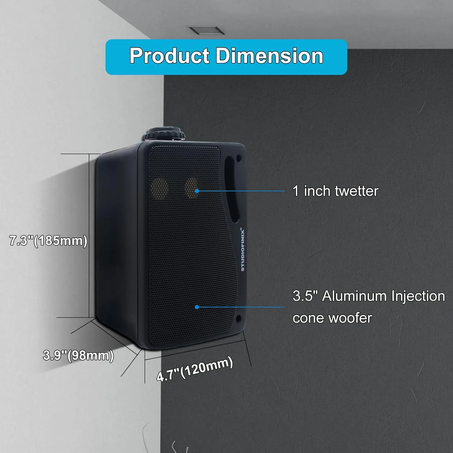 STUDIOFINIX Passive Outdoor Speakers Wired Waterproof -3.5 Inch 3 Way 200W Surface Marine & Wall Mount Speakers, Ideal for Home, Boat, Poolside, Patio, Indoor Outdoor UseBlack