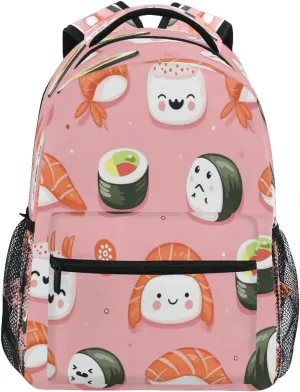 Sushi Kawaii Pattern Backpack, Water Resistant Laptop Backpack Travel Casual Daypack#773