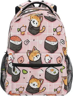 Sushi Kawaii Pattern Backpack, Water Resistant Laptop Backpack Travel Casual Daypack#797