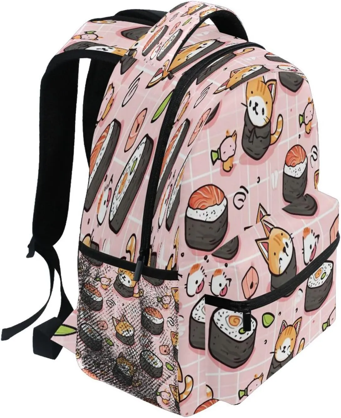 Sushi Kawaii Pattern Backpack, Water Resistant Laptop Backpack Travel Casual Daypack#797