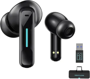 SW4 USB Wireless Earbuds for PC and Laptop: Bluetooth Headphones with 2.4GHz Dongle for Work, Wireless Headset for Work, with Microphone, Earphones with Mic for Computer Desktop
