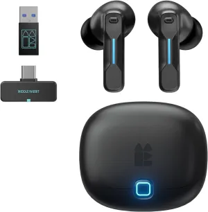 SW5 Wireless Gaming Earbuds with Mic, Compatible with PC PS5 PS4 Desktop VR, Computer Headphones, 2.4G Dongle & Bluetooth 5.4 Dual-Mode, 4 Built-in Microphones, 20ms Low Latency