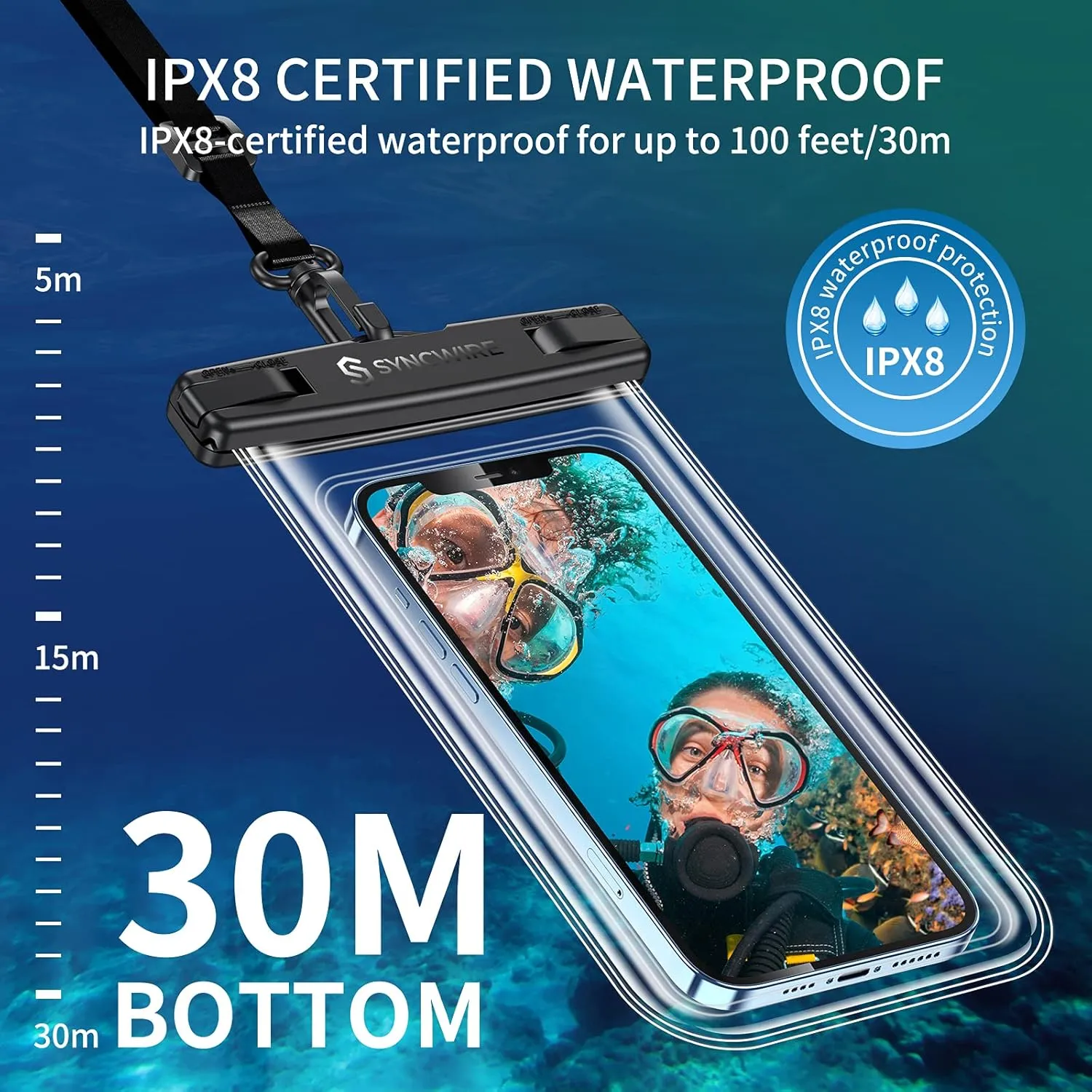 SYNCWIRE Waterproof Smartphone Pouch [Pack of 2], IPX8 Touch Sensitive Waterproof Bag for Phone iPhone 13 Pro Max, 12, 11 Pro, XS Max, XR, XS, X,7 8, Samsung S21/S20/S10, Huawei P30 Pro - 7 Inch