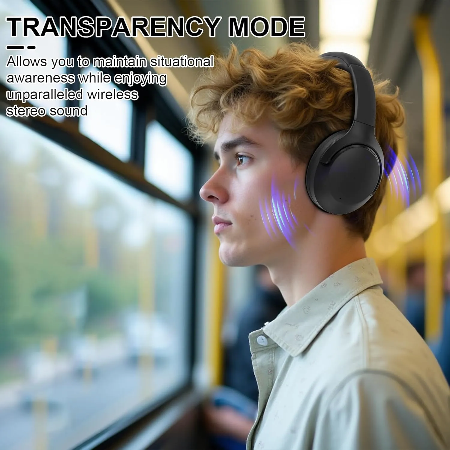 T-fun NC50 Hybrid Active Noise Cancelling Headphones Wireless Bluetooth 5.3, Foldable Over Ear Headphones, Custom EQ via App, 65 Hours Playtime, Low Latency Game Mode, Multipoint Connection