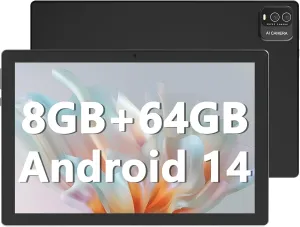 Tablet 10 inch Android 14 Tablets, 8GB RAM   64GB ROM (Expand to 1TB), Quad Core Processor Tablets, 5G WiFi 6, BT5.0, 1280x800 IPS Touch Screen, 6000mAh Battery, 8MP Dual Camera, GMS Certified Tablet