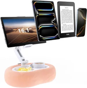 Tablet & E-Reader Stand with Soft Plush Pillow and 2 Detachable Trays, Adjustable Tablet Holder for Bed or Lap Compatible with Kindle Kobo iPad iPhone Portable Monitors & 4.7-16.1" Devices ()
