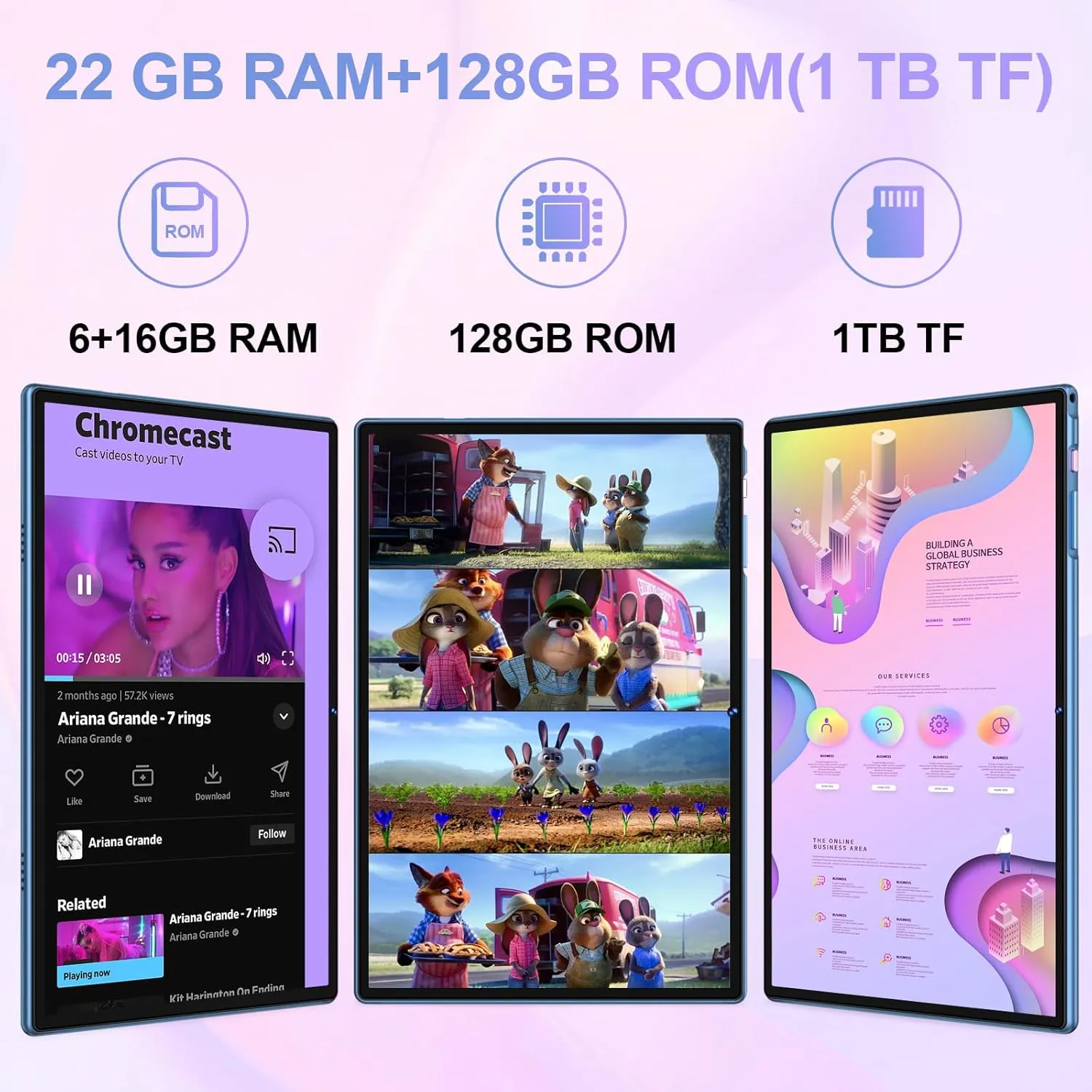 Tablet Android 14 Tablets 10.1 inch with 22GB RAM 128GB ROM, Octa-Core Processor 8000mAh TF 1TB, G G HD IPS Display Tableta, Dual Camera, Widevine L1 Bluetooth GPS Tablet PC (Blue)