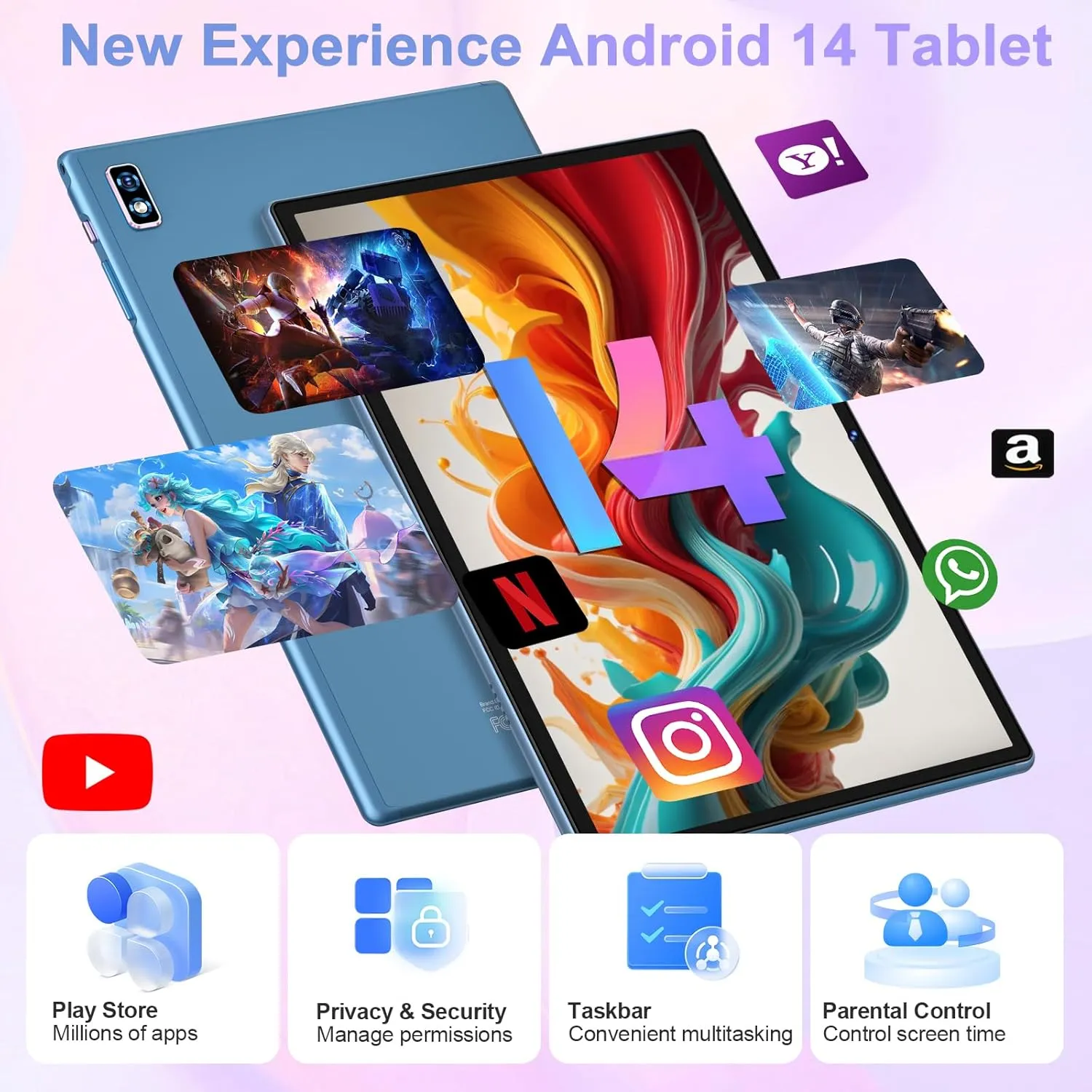 Tablet Android 14 Tablets 10.1 inch with 22GB RAM 128GB ROM, Octa-Core Processor 8000mAh TF 1TB, G G HD IPS Display Tableta, Dual Camera, Widevine L1 Bluetooth GPS Tablet PC (Blue)