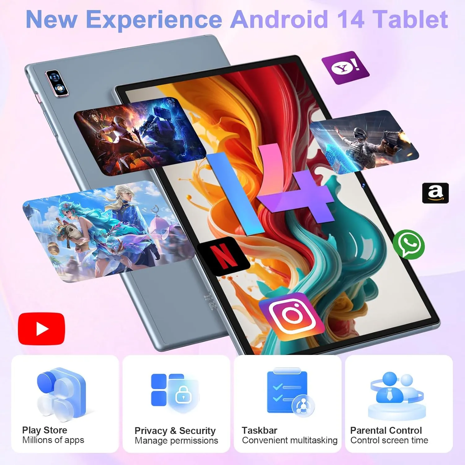 Tablet Android 14 Tablets 10.1 inch with 22GB RAM 128GB ROM, Octa-Core Processor 8000mAh TF 1TB, G G HD IPS Display Tableta, Dual Camera, Widevine L1 Bluetooth GPS Tablet PC (Gray)