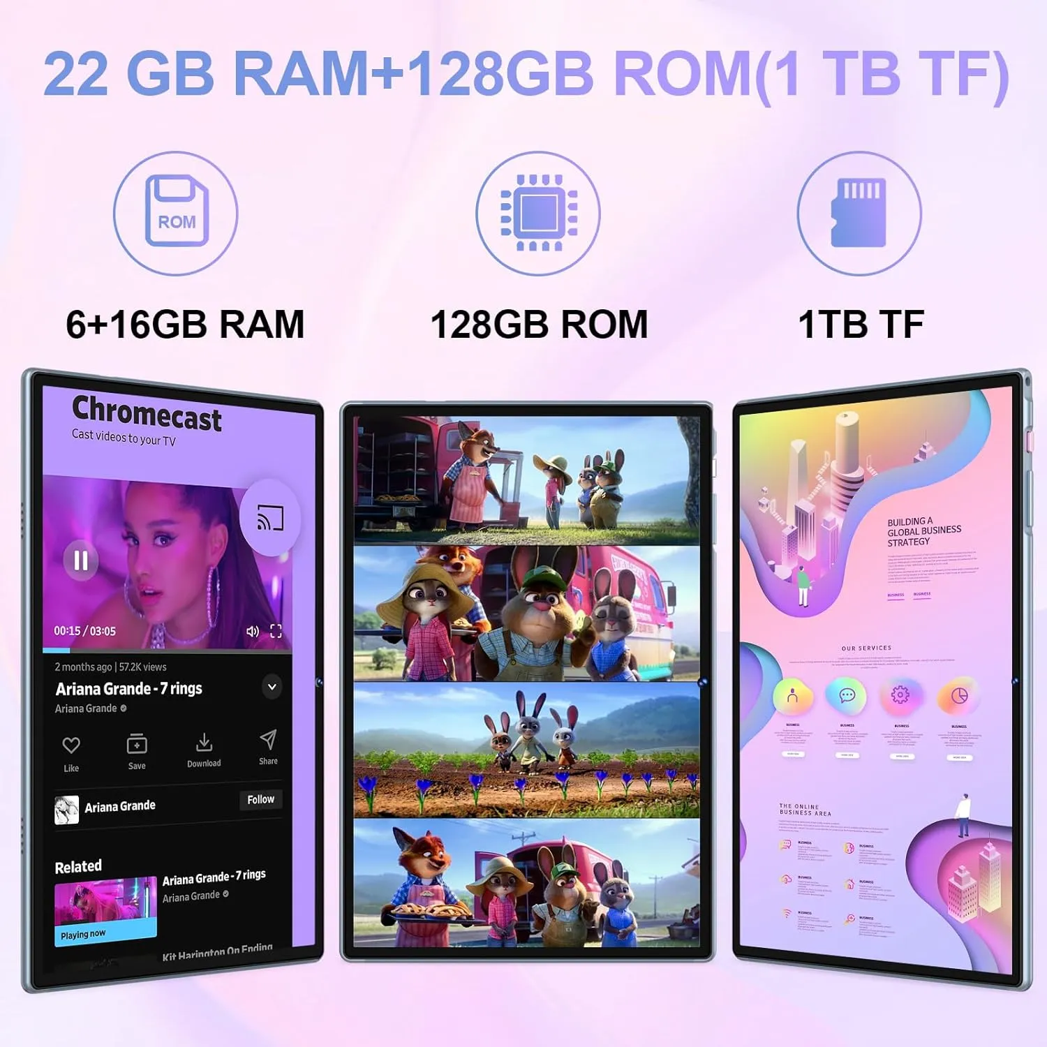 Tablet Android 14 Tablets 10.1 inch with 22GB RAM 128GB ROM, Octa-Core Processor 8000mAh TF 1TB, G G HD IPS Display Tableta, Dual Camera, Widevine L1 Bluetooth GPS Tablet PC (Gray)