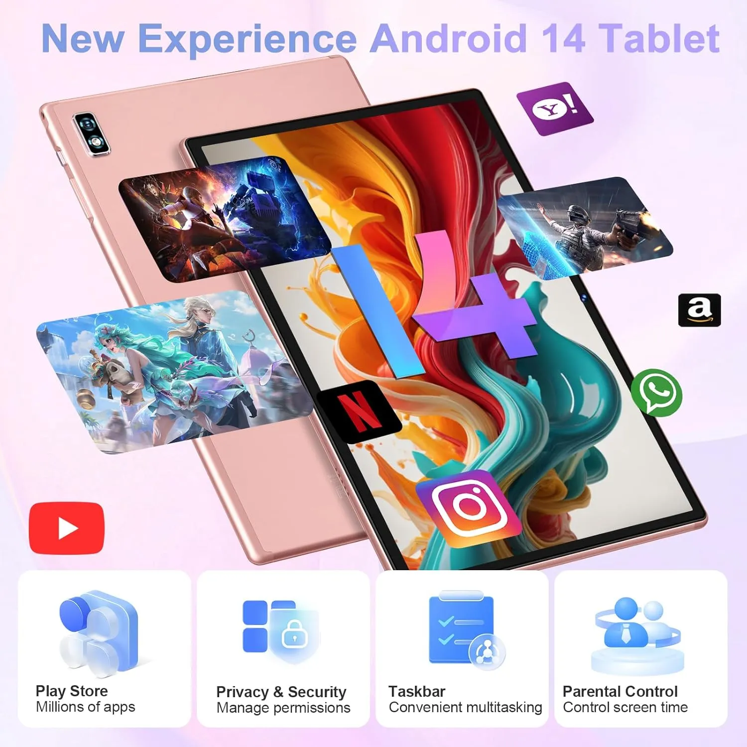 Tablet Android 14 Tablets 10.1 inch with 22GB RAM 128GB ROM, Octa-Core Processor 8000mAh TF 1TB, G G HD IPS Display Tableta, Dual Camera, Widevine L1 Bluetooth GPS Tablet PC (Rose Gold)