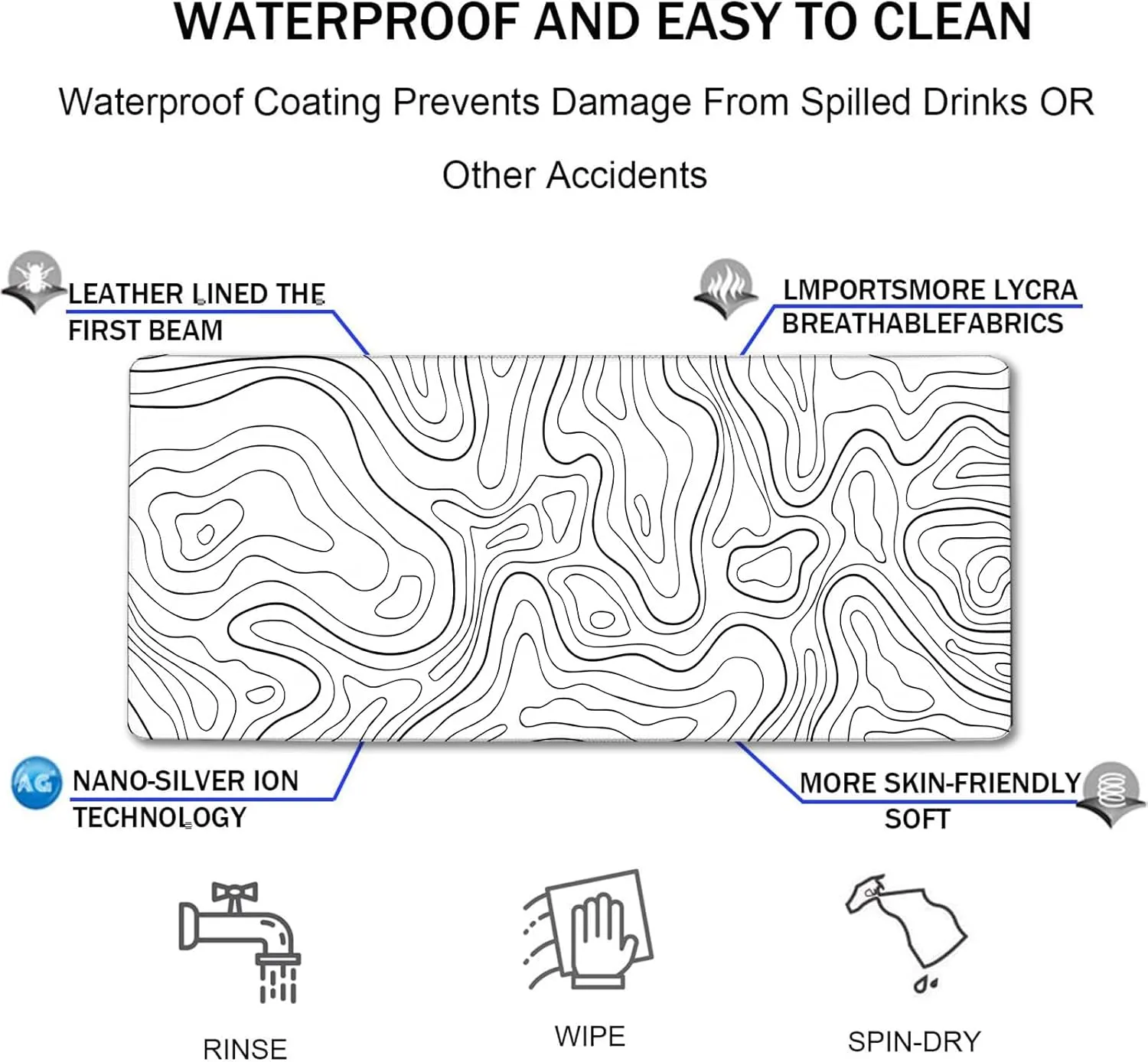 TEDNETGO Extra Large Mouse Pad, Gaming Mouse Pad, Waterproof Extra Large Mousepad with Stitched Edges, Non-Slip Base Keyboard Pad for Gamer, Office & Home, 31.5 x 15.8, Black Lines