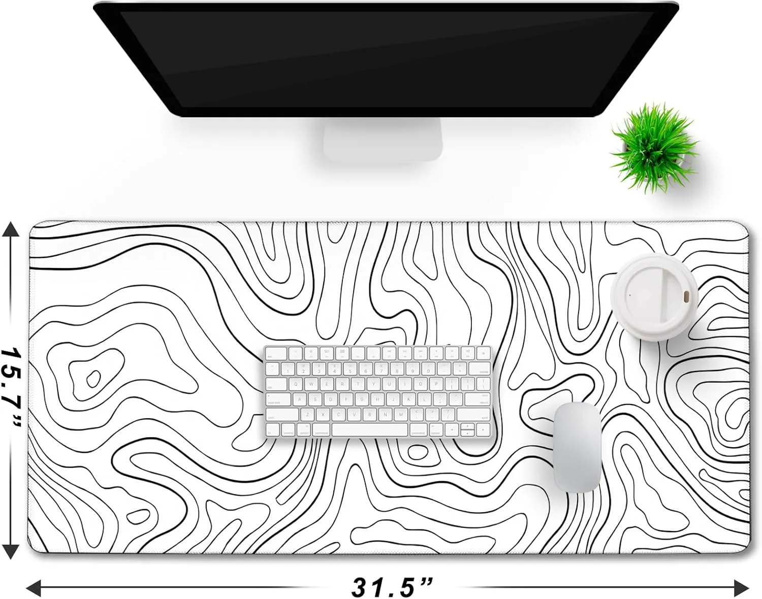 TEDNETGO Extra Large Mouse Pad, Gaming Mouse Pad, Waterproof Extra Large Mousepad with Stitched Edges, Non-Slip Base Keyboard Pad for Gamer, Office & Home, 31.5 x 15.8, Black Lines