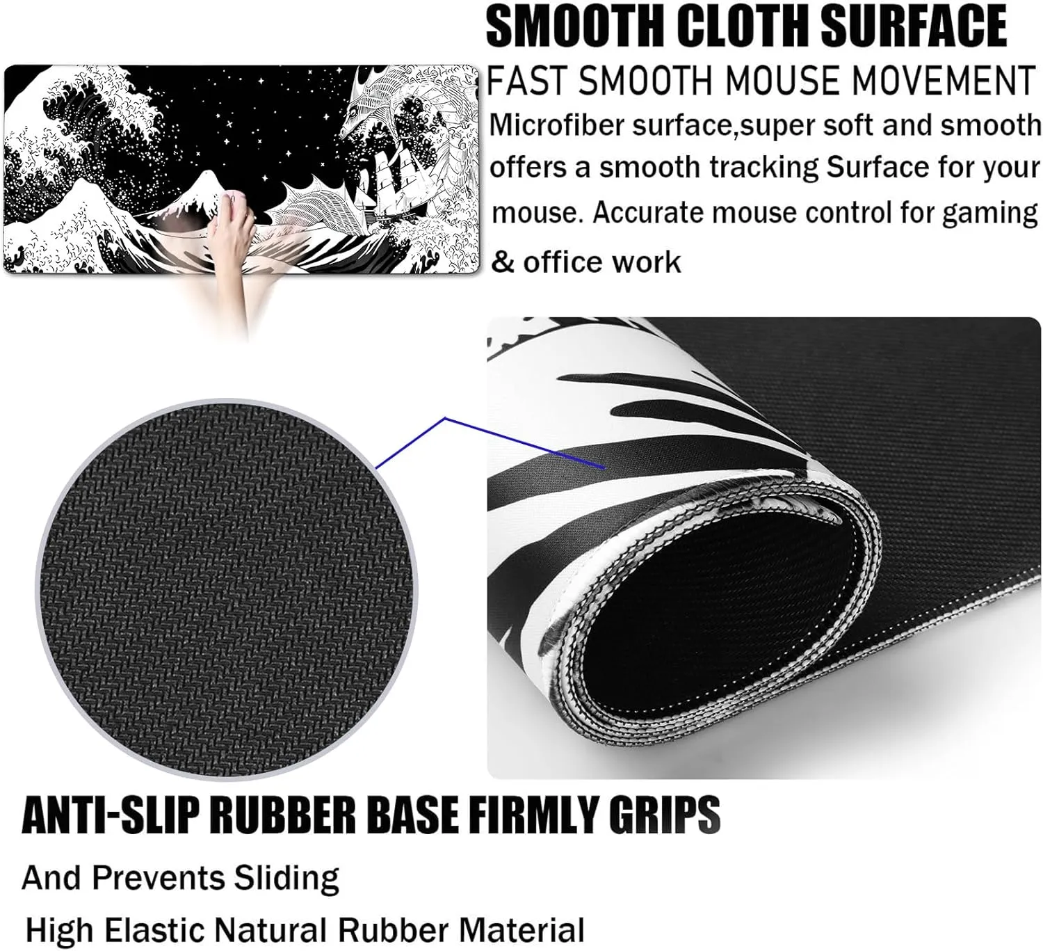 TEDNETGO Extra Large Mouse Pad, Gaming Mouse Pad, Waterproof Extra Large Mousepad with Stitched Edges, Non-Slip Base Keyboard Pad for Gamer, Office & Home, 31.5 x 15.8, Dragon