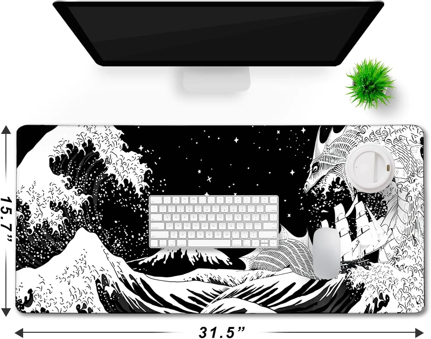 TEDNETGO Extra Large Mouse Pad, Gaming Mouse Pad, Waterproof Extra Large Mousepad with Stitched Edges, Non-Slip Base Keyboard Pad for Gamer, Office & Home, 31.5 x 15.8, Dragon