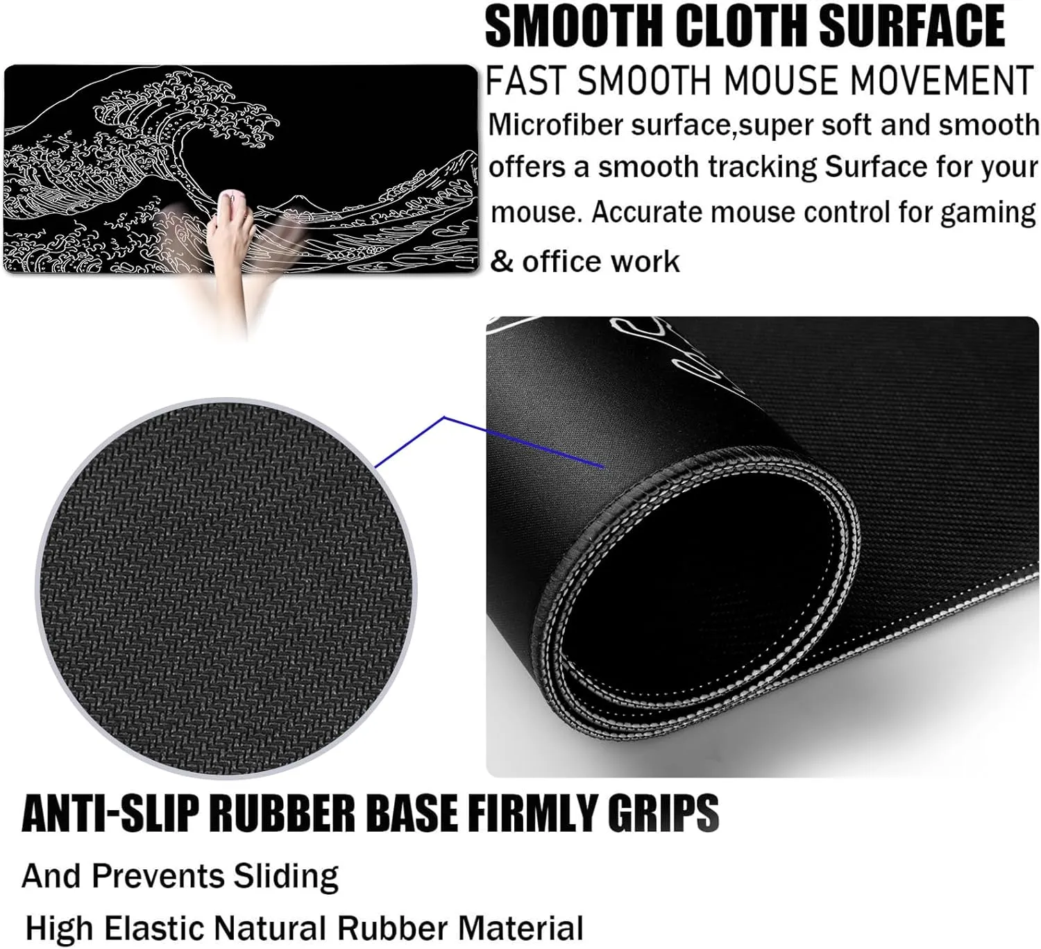 TEDNETGO Extra Large Mouse Pad, Gaming Mouse Pad, Waterproof Extra Large Mousepad with Stitched Edges, Non-Slip Base Keyboard Pad for Gamer, Office & Home, 31.5 x 15.8, Sea Wave