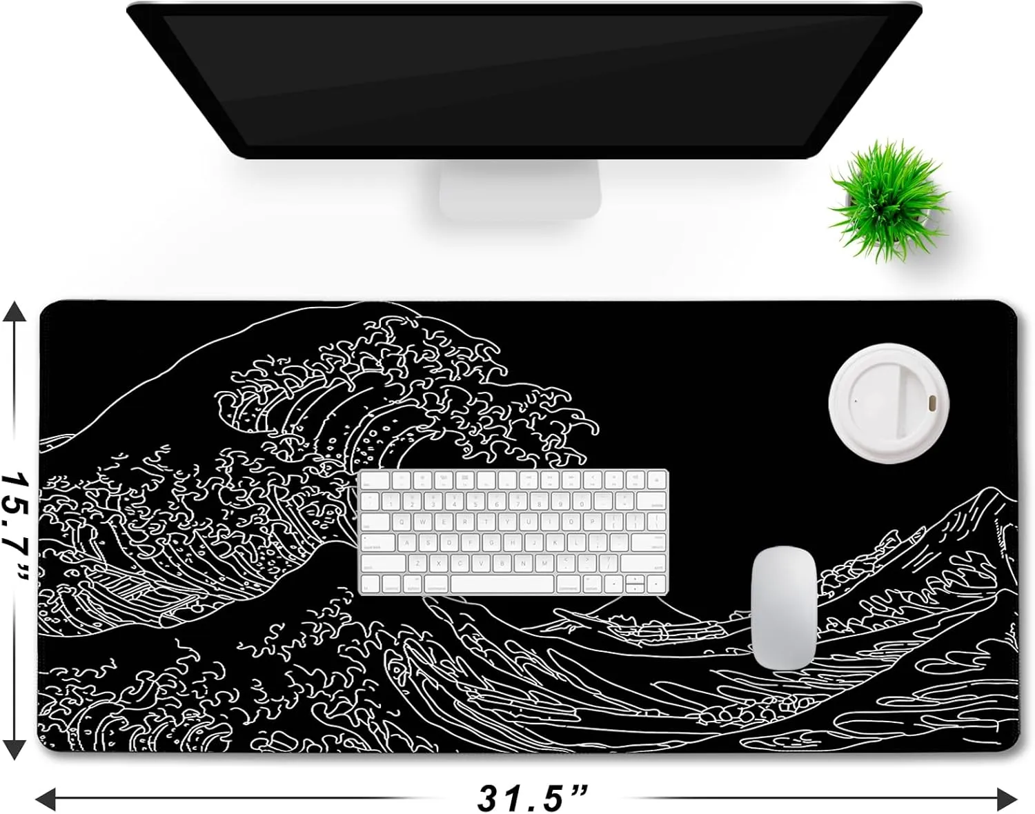 TEDNETGO Extra Large Mouse Pad, Gaming Mouse Pad, Waterproof Extra Large Mousepad with Stitched Edges, Non-Slip Base Keyboard Pad for Gamer, Office & Home, 31.5 x 15.8, Sea Wave