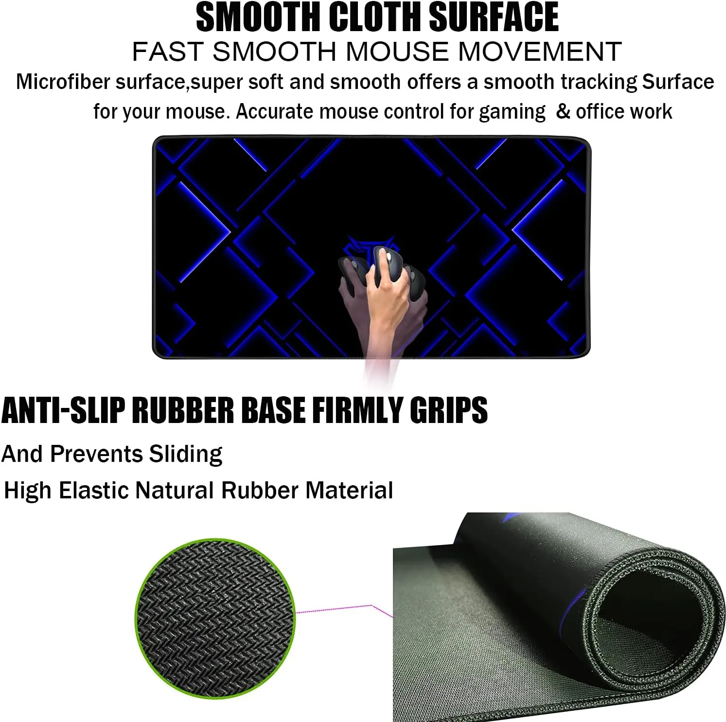 TEDNETGO Large Extended Gaming Mouse Pad, Long Mouse Pads, Extra Large Big Mouse Pad with Stitched Edge, XXL Non-Slip Computer Computer Keyboard Mat for Gamer/Desktop/Office/Home,Blue