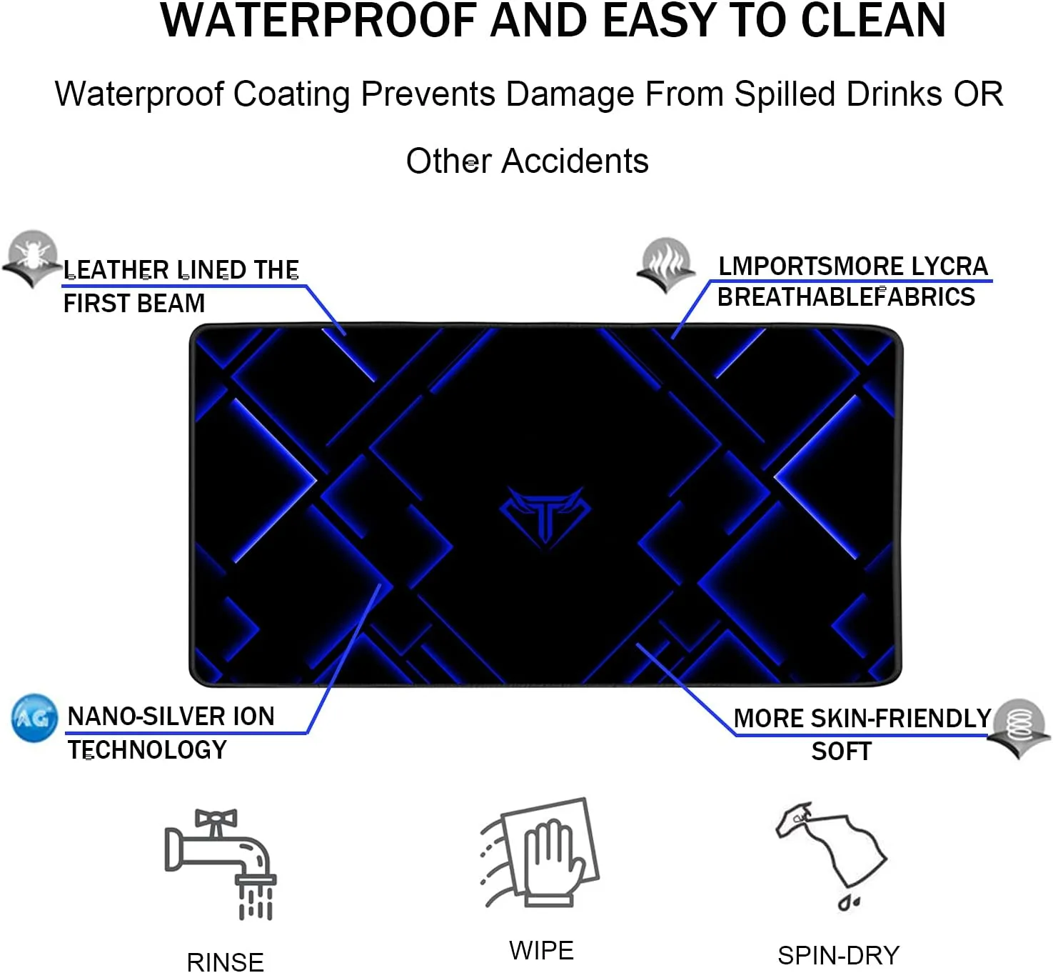 TEDNETGO Large Extended Gaming Mouse Pad, Long Mouse Pads, Extra Large Big Mouse Pad with Stitched Edge, XXL Non-Slip Computer Computer Keyboard Mat for Gamer/Desktop/Office/Home,Blue