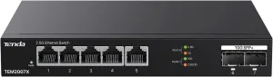 Tenda TEM2007X, 5 Port 2.5G Ethernet Switch, Unmanaged 2.5Gb Switch with 5 x 2.5G Ports & 2 x 10Gb SFP  Slots, 50Gbps Switching Capacity, Plug & Play, Desktop/ Wall-Mount, Fanless Metal Design