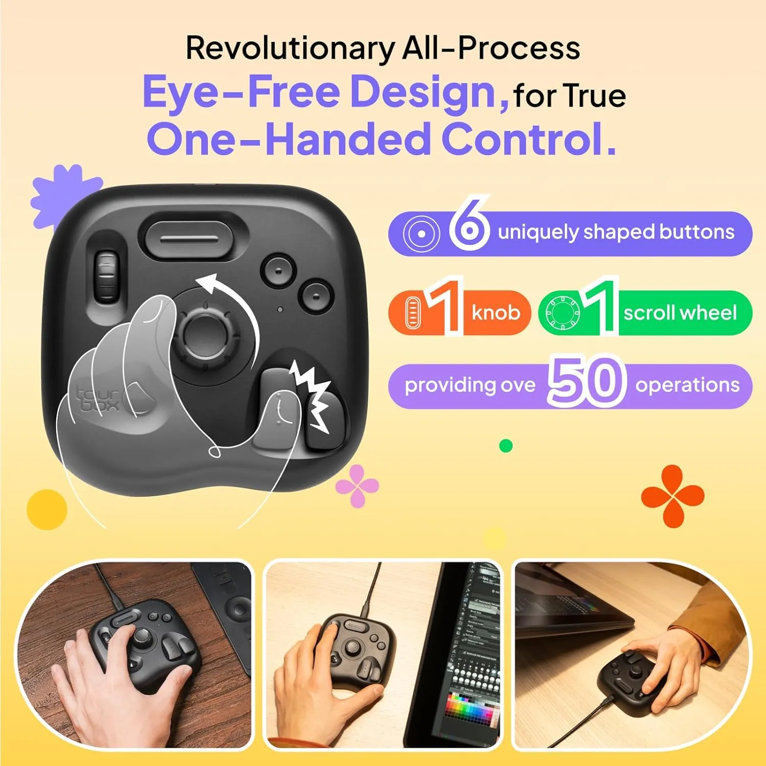 TourBox Lite - Editing Keyboard Compact, Artists Go-to Drawing Macro Keypad, Works with Clip Studio Paint & More, Creative Console Controller with Custom Software, Streamline All Workflows - Wired